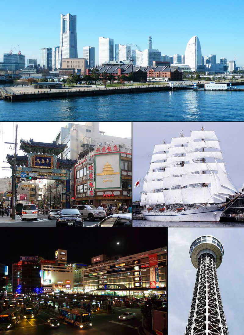 横浜市の景観モンタージュ（みなとみらい・中華街・日本丸・横浜駅・マリンタワー）